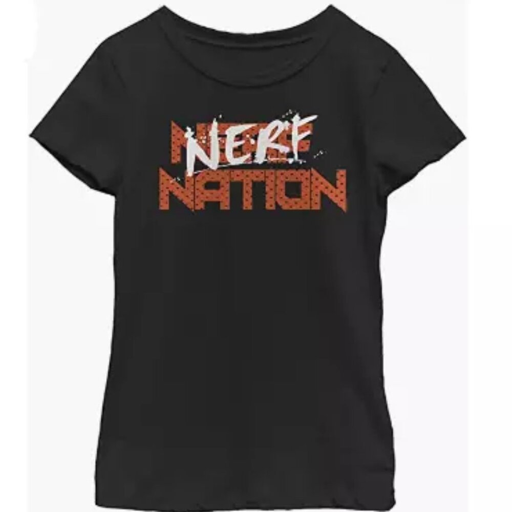 Hasbro Splatter Nerf Girl's Solid Crew Tee BLACK/ORANGE T-Shirt -Large -(10/12)